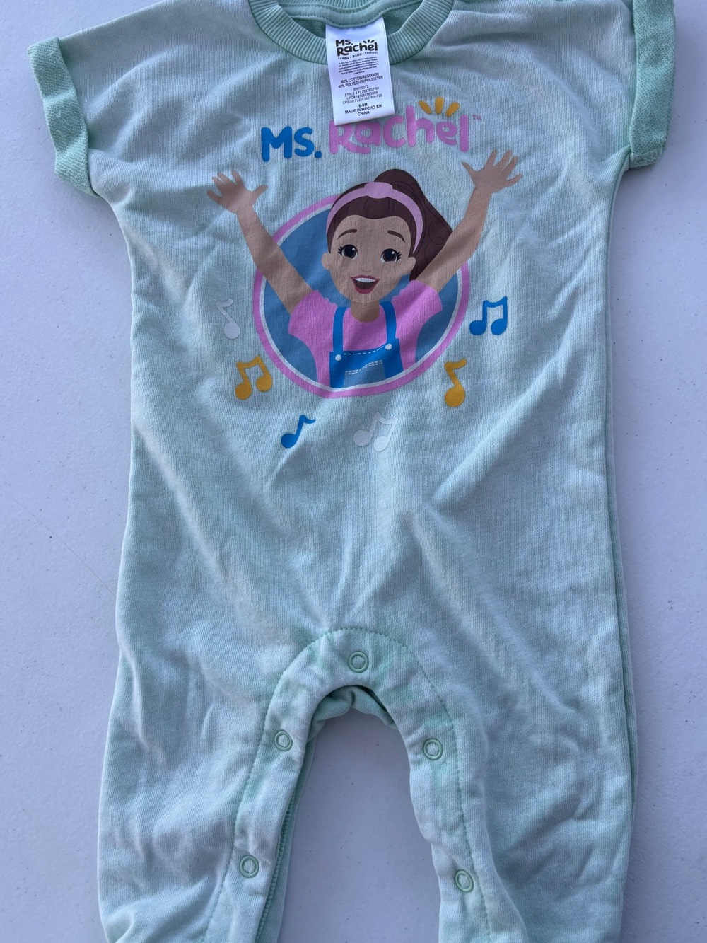 Rachel Mint Green Baby Footie Romper with Musical Character